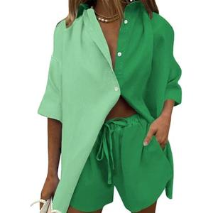 Fixmatti Women 2 Piece Outfit Summer Short Sleeve Top and Shorts Sweatsuit Set, L