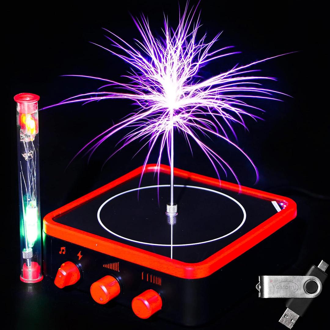Music Tesla Coil Wireless Power Transmission 2022 New Desktop Mini Tesla Coil Touch Palm Lightning (Red Frame Black Body)