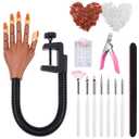 Practice Hand for Acrylic Nails, Flexible Nail Training Mannequin Fake Hand, Moveable Practice Nail wth 200 Pcs Replaceable Nails for Acrylic Nail Manicure DIY