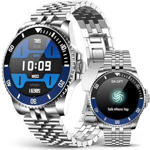 2025 DA GPT Smart Watch for Men, Heart Rate, Blood Pressure, Blood Oxygen, Sleep Monitor, 107 Sports Modes, 1.19-inch AMOLED Display, Waterproof Round Watch, Compatible Android and iOS Silver Blue