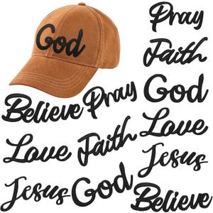 Lyrow 12 Pcs Christian Embroidered Iron on Patches 4-6 Inch Christian Patches Bulk Easter Motivational Religious Sew On Applique for Clothes Backpack Hat DIY Accessories, 6 Styles(Black)