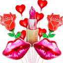 2 x Happy Valentine's Day Balloons, Lip Balloon Lipstick Balloon Red Rose Balloons for valentines day decorations Wedding Decor Anniversary Decorations Romantic