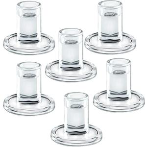 Low Glass Taper Candle Holders fit Candle Base Diameter 5/6-7/8 inch- Wedding Table Centerpiece Short Clear Candlestick Holders - Set of 6
