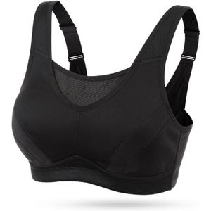 Wingslove High Impact Sports Bras for Women Plus Size Non Padded Wirefree Workout Bra Bounce Control (34DD, Black)