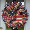 4th of July Patriotic Wreath 15.7 Inch, American Flag Wreaths for Front Door, Red White and Blue Weather Farmhouse Outdoor Holiday Decoration, Memorial Day Independence Day Spring Decor
