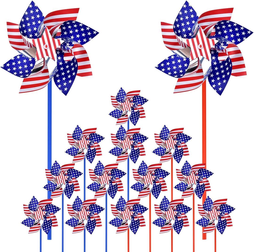 4th of July Decorations for Home Outdoor Patriotic Pinwheels, Memorial Day Decorations Fourth of July Decorations Patriotic Independence Day Party Supplies Favors,Wind Spinner for Garden 15 PCS (One Size)