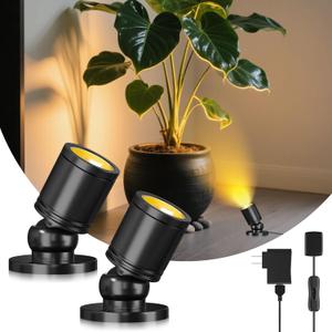 Mini LED Spotlight Plug in, 2-in-1 Indoor Small Spot Lights for Paired Display Art Model, Wired Accent Uplights for Plant Picture (Warm White) (Cord Switch, Black)