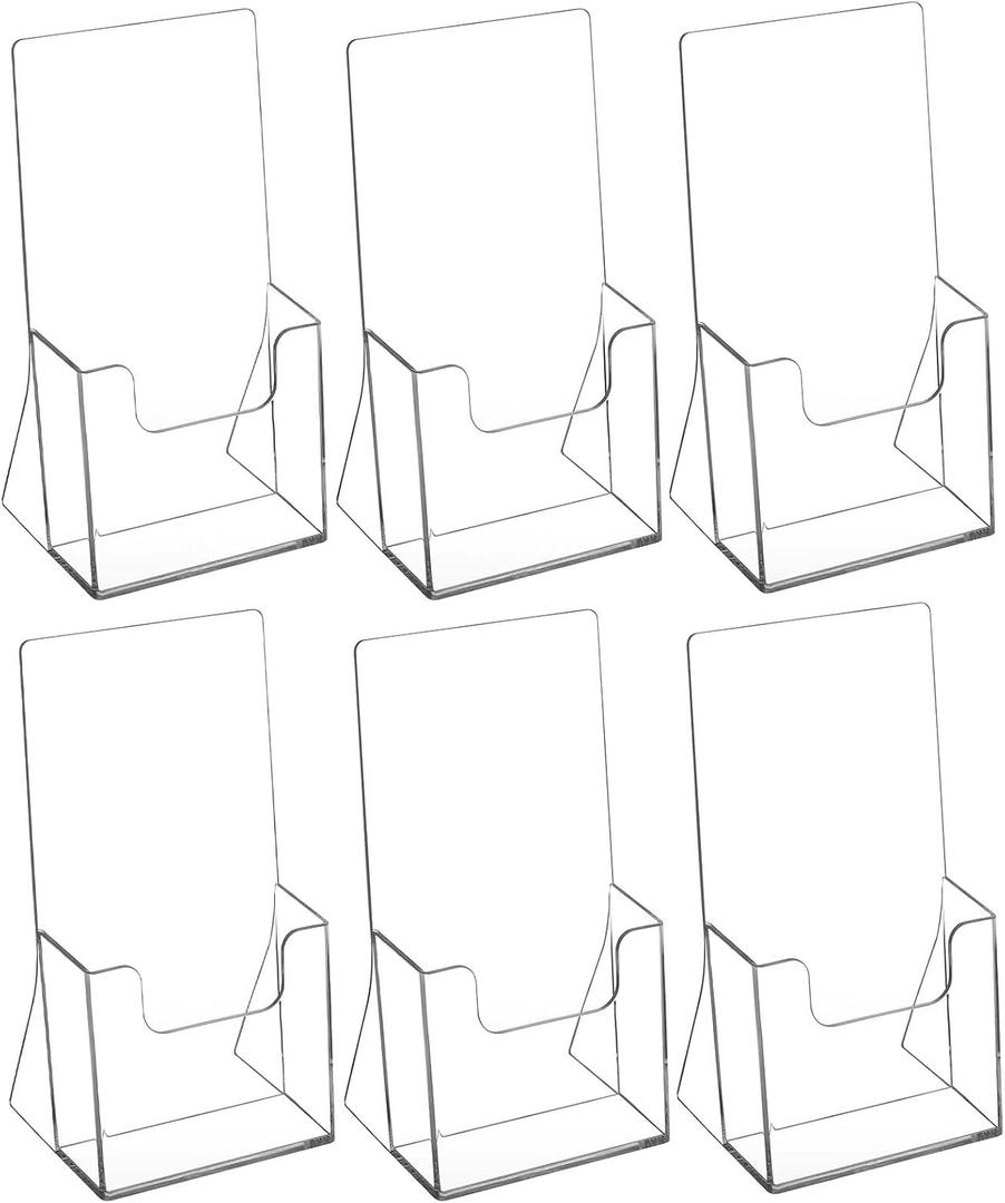MaxGear Acrylic Brochure Holder 4 Inch, Clear Plastic Countertop Literature Holders, Trifold Flyer Display Stand for Pamphlets, Booklets, Magazines, Menus, Multi Purpose Organizer For Office, 6 Pack