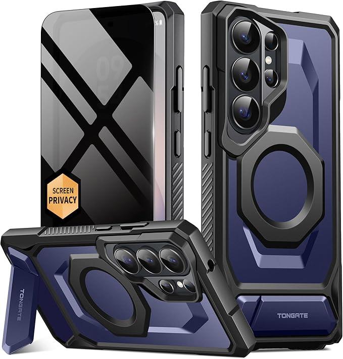 TONGATE Magnetic for Samsung Galaxy S26 Ultra Case with Stand and Privacy Screen Protector, Compatible with MagSafe, TPU Non-Slip Military Grade Protection Shockproof Phone Case for S26 Ultra, Black