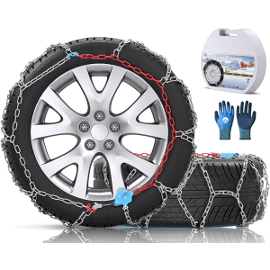 Snow-Chains Auto Fixing 1 Min Quick Fit Easy Installation Tire-Chains, Gifts for Safety, Portable Reusable Universal Emergency Tire Traction Chain for Passenger Car and SUV - Set of 2 (XM-130)