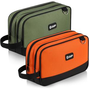 12 Inch Small Tool Bag 2 Pack, Zipper Tool Pouch Two Compartments, Utility ToolBag with Carrying Handle, Heavy Duty Tools Storage Organizer for Electrician Mechanic, Gift for Men Dad, Orange/Green