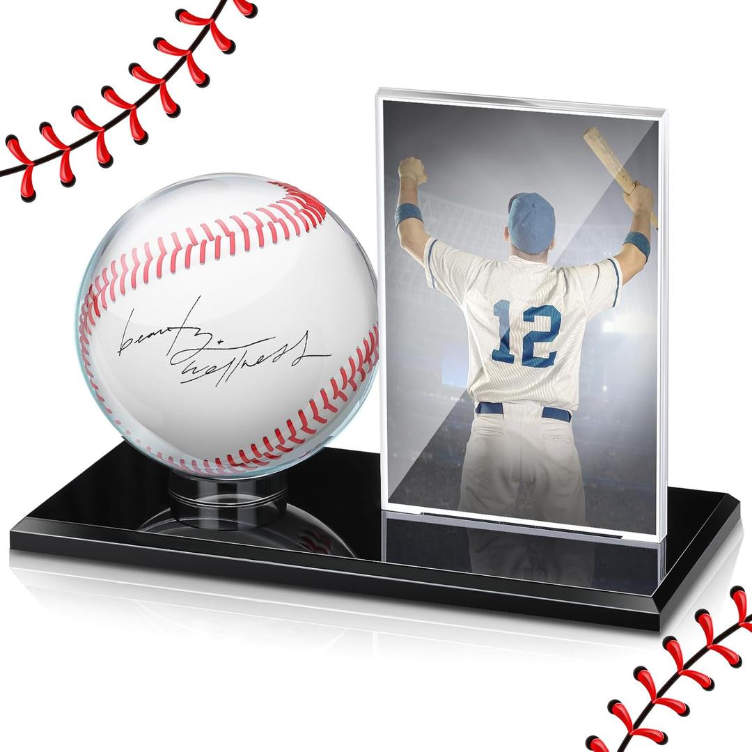 Acrylic Baseball Display Case for Ball and Cards Clear Base Ball Holder Ring Stand Set Centerpieces Protector Memorabilia Showcase for Official Size Baseball (Small)