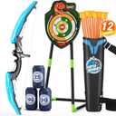 HYES Bow and Arrow for Kids, LED Light Up Archery Set with 12 Suction Cup Arrows, 1 Standing Target, 3 Score Targets & 1 Quiver, Indoor Outdoor Sport Gifts for Boys Girls Ages 4-12, Blue