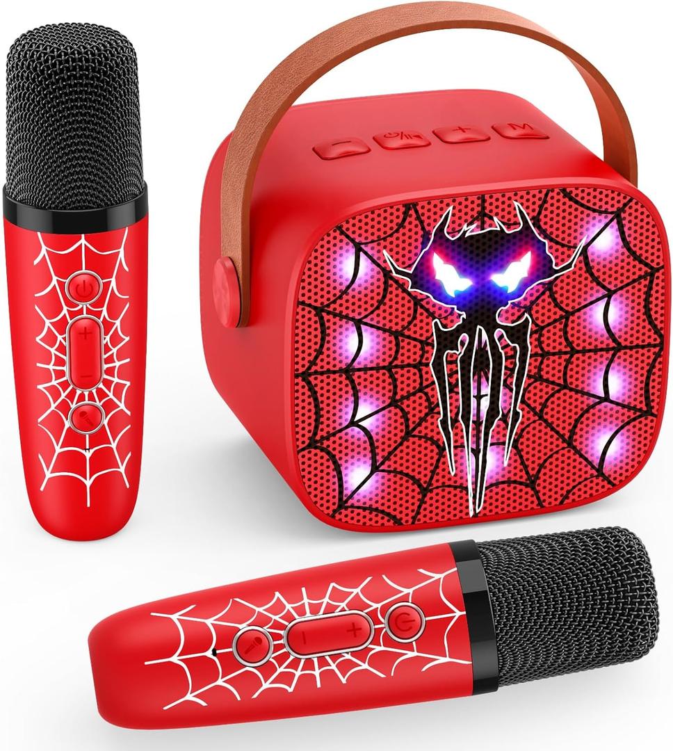 Karaoke Machine Toys for Kids Ages 3-12: Mini Portable Bluetooth Speaker with 2 Wireless Microphones LED Light Christmas Birthday Gifts for Boys Girls Toddlers 3 4 5 6 7 8 9 10 Year Old Boy Girl Kid