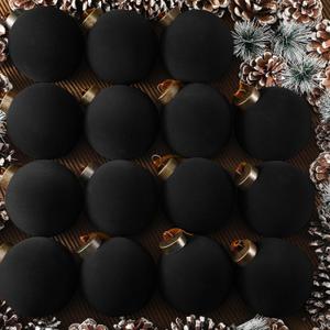 Liliful 15 Pcs Velvet Christmas Balls Bulk Flocked Christmas Tree Ball Ornaments Plastic Xmas Decorative Hanging Ornaments(Black,3.15 Inch)