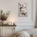 PBXBJY Magnolia Flower Canvas Wall Art Vintage Floral Painting Rustic Picture Print Light Pink Flowers on Grey Background Poster Plants Bathroom Bedroom Decor (16.00" x 24.00")
