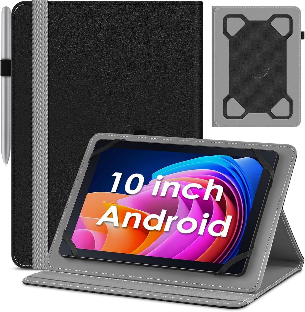 DETUOSI Universal 10 Inch Tablet Case,10.1 Inch Android Tablet Cover, Protective Folio Stand Case for 9.6-10.5 Inch Tablet, PU Leather Tablet Cover for 10.1 Inch Tablet Android (Black)