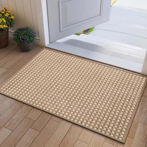 Front Door Mat 24''x35'', Absorbent Dirt Resist Washable Non Slip Low-Profile Indoor Doormat, Easy Clean Entryway Welcome Door Mats, Brown