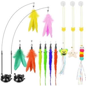 SUNSHINETOP Cat Wand Toy, Interactive Kitten Feather Toys Self Play, Cat Teaser for Indoor Cats Reusable Suction Cup Toys for Indoor Cats Kittens Play Exercise