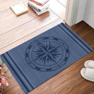 Nautical Compass Indoor Door Mat - 20"x31.5", Non-Slip Welcome Mat for Patio, Navy Blue Striped Coastal Compass Front Door Rug for Entry, Low-Profile Doormat Entrance Rug for Kitchen/Bathroom
