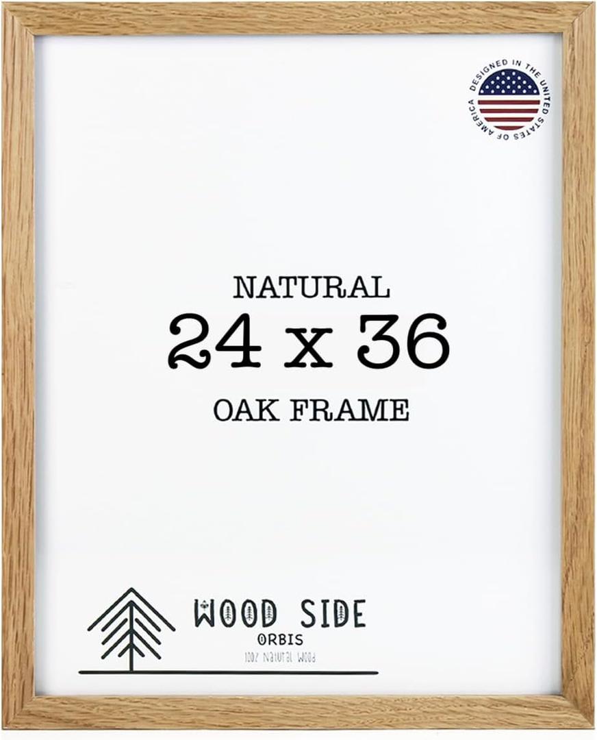 Oak Wood Picture Frames 24x36 - Natural Light Solid Wood Poster Art Photo Frame Wall Mount