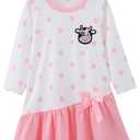HIGHUZZA Baby Girl Clothes, Long Sleeve Bow Tie Pink Polka Dot Cow Print Outfits for Fall Casual Birthday Party 2-3T