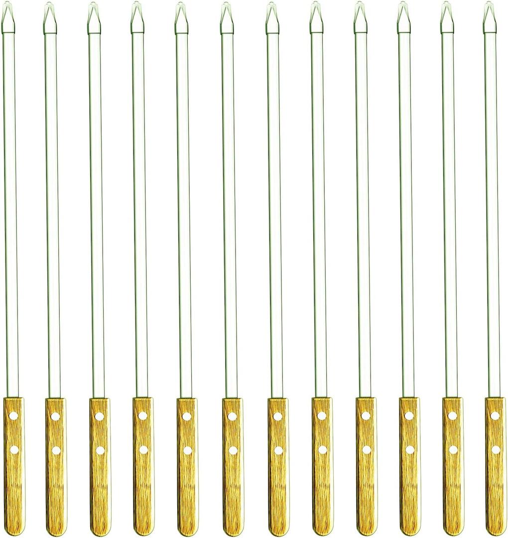 23.5 Inch Extra Long Large Kabob Skewers,12pcs Flat Wide Stainless Steel BBQ Skewer,Reusable Barbecue Stick for Grilling,Metal Heavy Duty Thick Kebab with Wooden Handle with Bag.