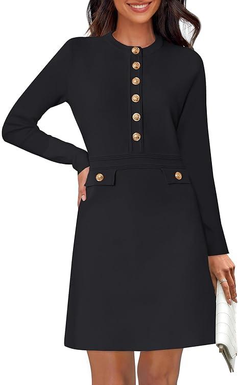 NENONA Women's 2025 Fall Sweater Dress Winter Long Sleeve Button Elegant Formal Party Mini Dresses
Size L