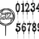 10-Piece Number Birthday Candles - Glitter Cake Topper Decoration for Birthday and Wedding Parties (Black)