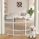 SNUOWU Full Metal Freestanding Dog Gate with Door, 32''Height Foldable Pet Dog Fence for Indoor & Outdoor, 3 Panels Extra Wide Free Standing TallDog Gates for Doorways,House,Stairs,Porch,Deck,Yard