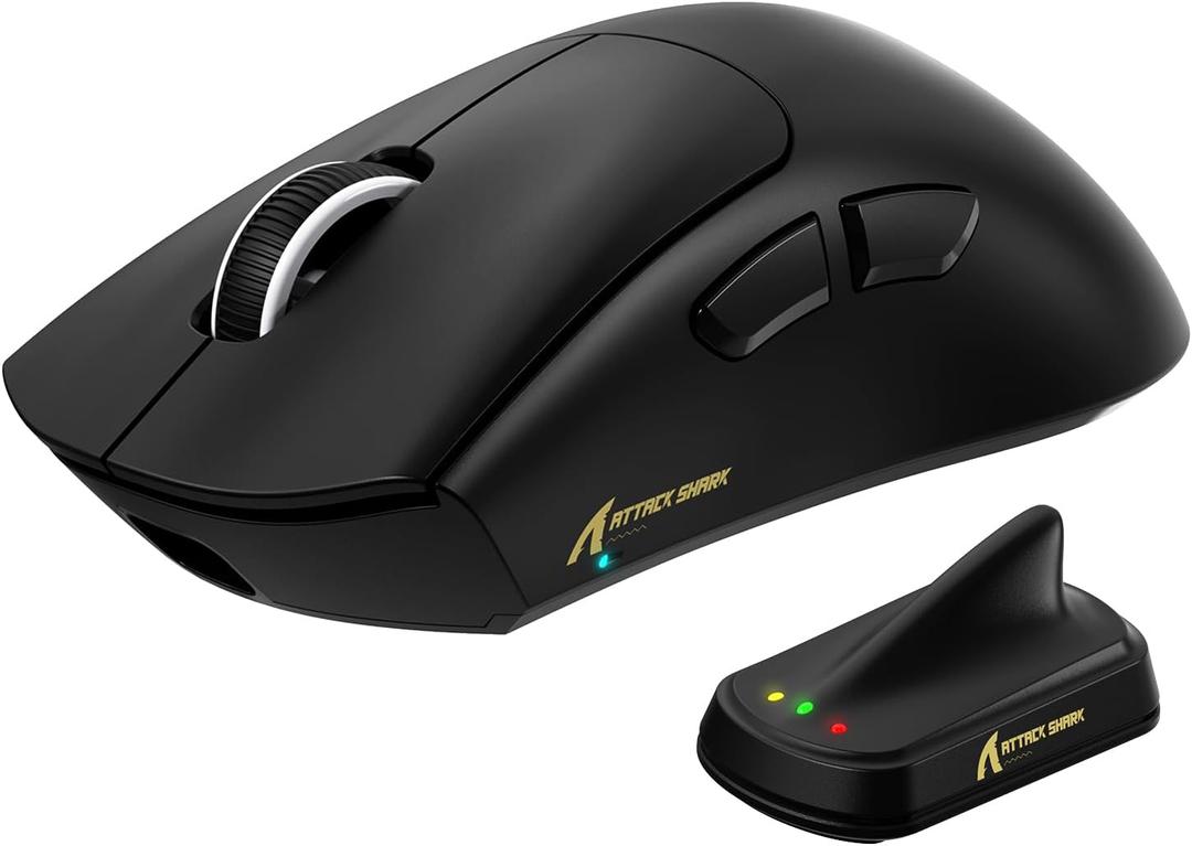 MAMBASNAKE ATTACKSHARK V8 Wireless Ultralight Gaming Mouse with 8K Polling,42000 DPI,Nordic 54L15 MCU Chip,PixArt 3950 Max Sensor-Wired/BT/2.4Ghz,400Hrs Long Battery,Programmable for PC Mac FPS(Black)