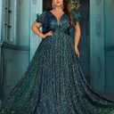 Women Plus Size Wedding Guest Summer Long Prom Dress A Line Elegant Formal Evening Party Cocktail Bridesmaid Gown, Green, 4XL