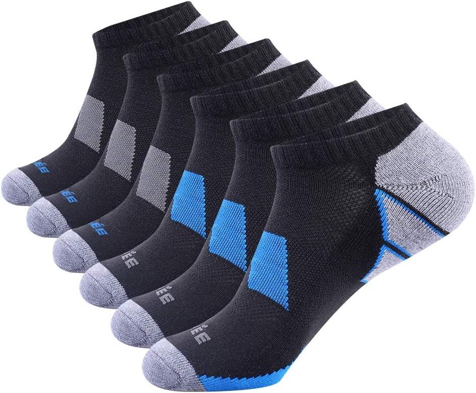 JOYNE Men's 6 Pack Athletic No Show Performance Cushioned Low Cut Running Socks (One Size, Black-new (6 Pairs))