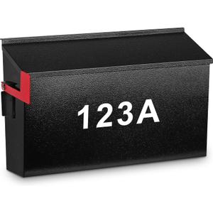 KYODOLED Wall Mount Mailboxes for Outside with Flag and Number Stickers, Galvanized Steel Rust-Proof Metal Post Box, Large Capacity Mail Box for House,15.7"x9.9"x4.9" Black