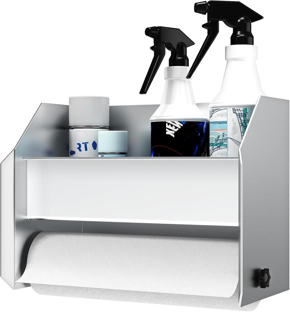 Aluminum Hand Cleaning Station Organizer Bracket for Enclosed Race Trailer, Garage, Storage, Wall Mount (Silver)