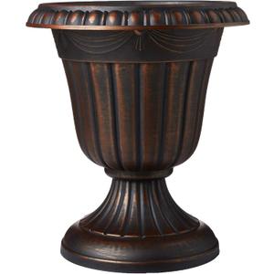 Arcadia Garden Products PL10CP Classic Traditional Plastic Urn Planter Indoor/Outdoor, 15" x 13", Brushed Copper