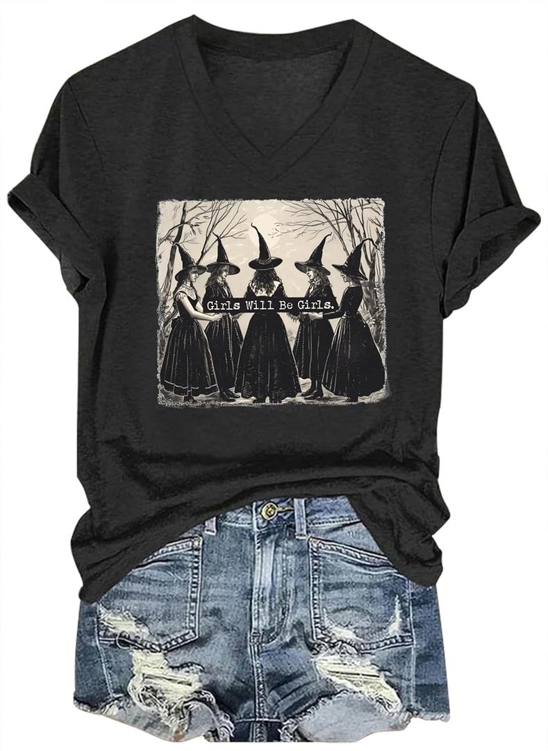 Halloween Shirts for Women Girls Will Be Girls Witch Graphic Outfits Ghost Pumpkin Tees Fall Spooky Season Clothes Tops (XX-Large)