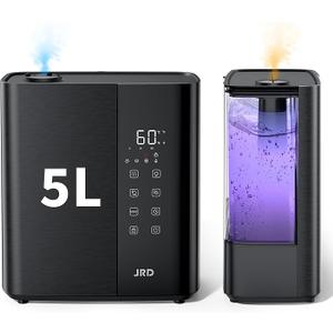 JRD Warm & Cool Mist Humidifiers for Bedroom 5L, Quiet Ultrasonic Air Humidifier Fast Symptom Relief, 50H Runtime, Oil Diffuser, 12H Timer, 7 Color Light for Large Room, Office, Baby, PlantsBlack