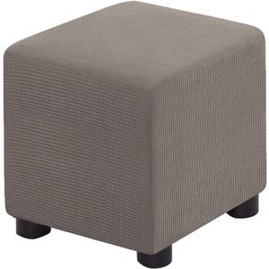 Ottoman Cover Square Folding Storage Ottoman Slipcovers Jacquard Stretch Cube Footrest Foot Stool Covers Protector with Elastic Band (Medium,Taupe) (M- Length&Width:27-32"/Height:15-18")