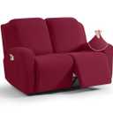 TAOCOCO Recliner Loveseat Slipcover, 6 Pieces Dual Recliner Sofa Covers for 2 Seat Dual Reclining Loveseat Couch, Stretch Soft Jacquard Pattern Furniture Protector with Elasticity (Burgundy)