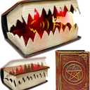 [ Sound & Motion Activated ] Opening & Closing Spell Book Halloween Animatronic Decorations Indoor, Battery Operated Hocus Pocus Book Props with 2 LED Lights for Halloween Party Favors Haunted House