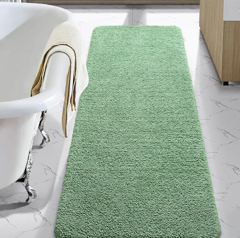 LOCHAS Bathroom Rug Runner 24x60 Inch, Soft Thick Absorbent Microfiber Bath Rugs for Bathroom, Machine Washable, Shaggy Plush Non Slip Bath Mat for Tub, Shower Floor, Quick Dry Mats, Sage Green