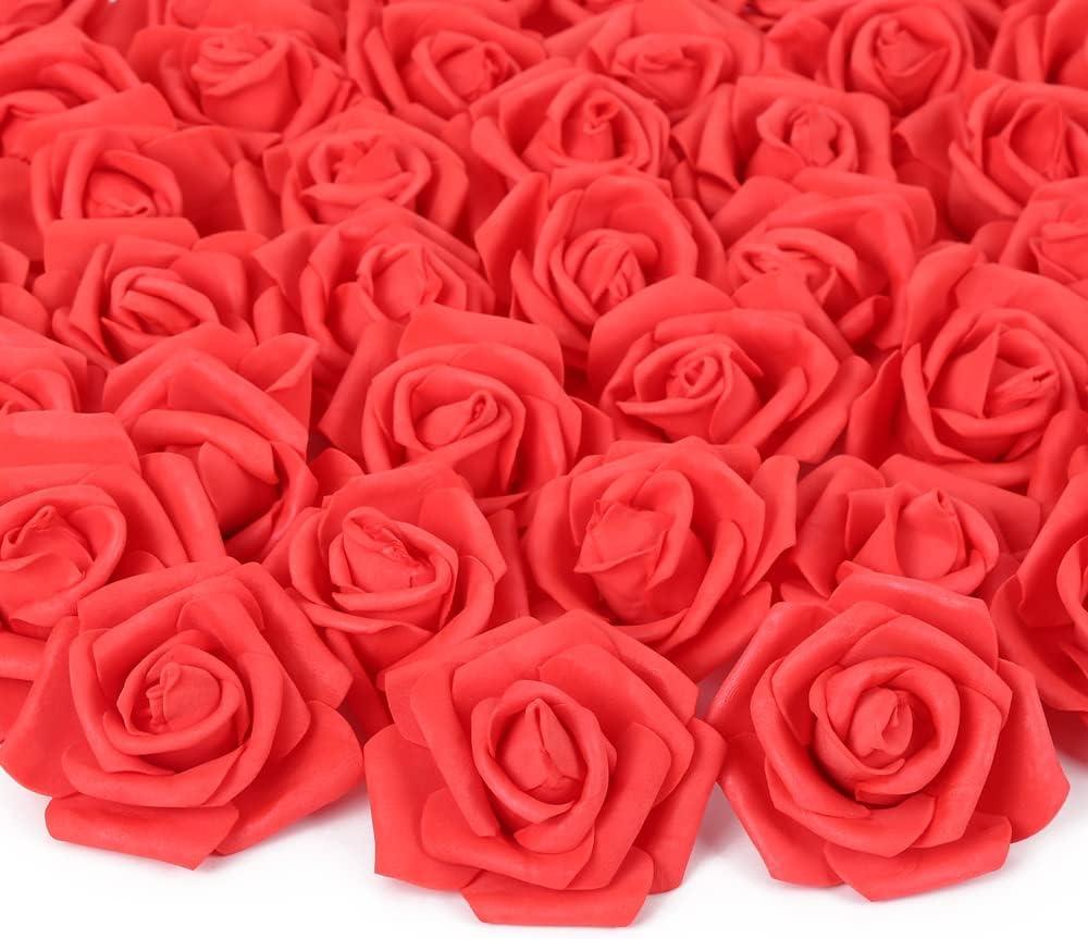 Artificial Rose Flowers, 200 pcs Foam Rose Bulk Red Fake Flower Heads for DIY Wedding Bouquets Rose Wall Kissing Balls Bridal Shower Centerpieces Arrangements Party Tables Decorations(Red)