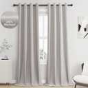 Silver Linen Blackout Curtains 96 Length 2 Panels Set for Living Room Bedroom, 100% Black Out Thermal Insulated Linen Drapes, Room Darkening Grommet Curtains 96 Inches Long