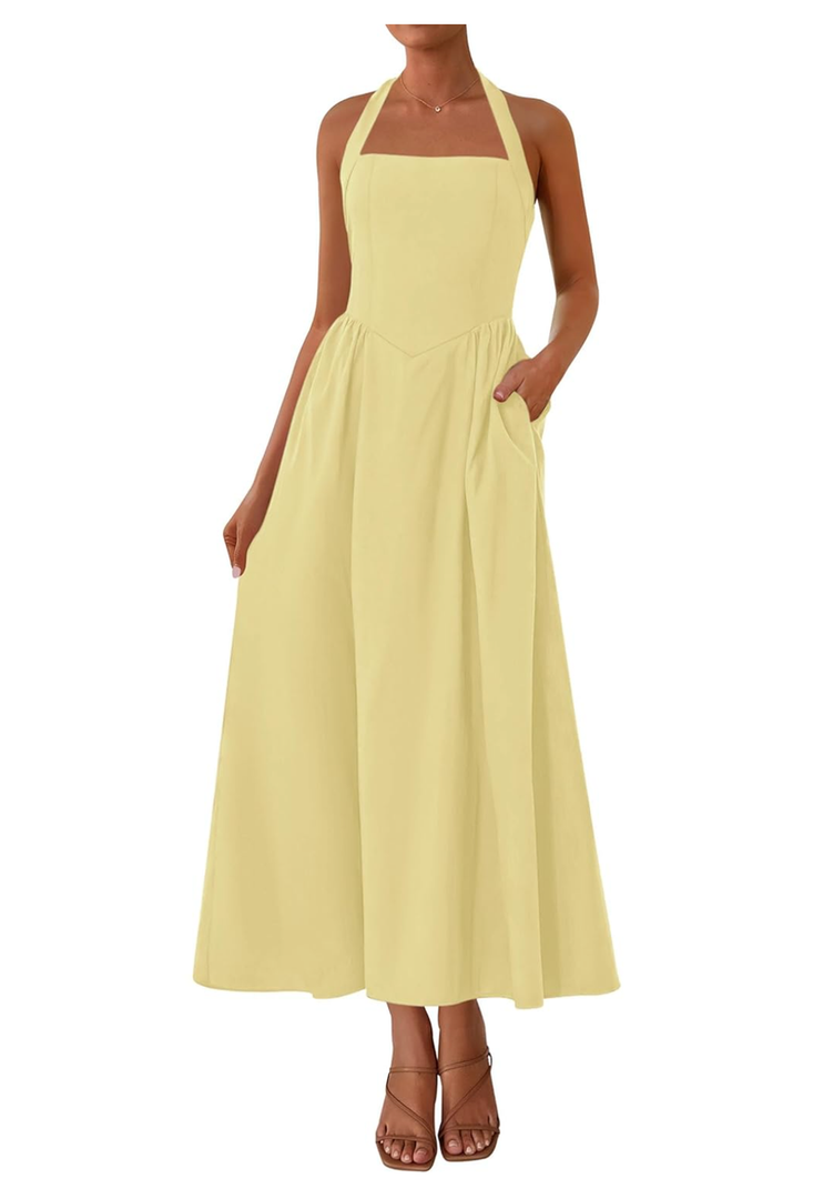 KIRUNDO Summer Dresses for Women 2025 Halter Maxi Wedding Guest Party Cocktail Semi Formal Elegant Classy Long Sundress, L