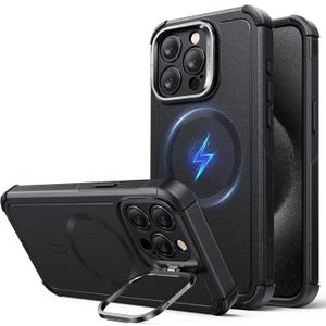 ESR for iPhone 15 Pro Phone Case with Stand, 23ft Military-Grade Drop Protection, Heavy Duty Magnetic Phone Case, Compatible with MagSafe Accessories, Cyber Series, Black