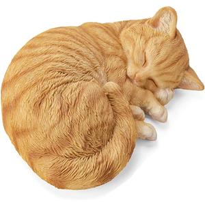 Sleeping Orange Tabby Cat Garden Statue Decor 8.27L, Resin Realistic Sculptures Gift for Cats Lovers, Pet Memorial Stones for Loss of Pet, Kitty Figurine Art Decoration for Indoor Outdoor Home