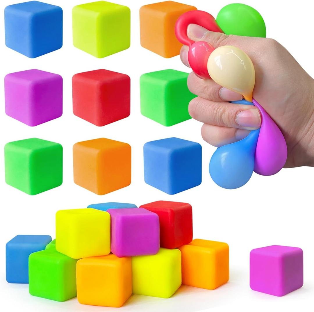 42 Pack Stress Cube,Stretchy Fidget Toys for Anxiety Relief,Pull Stretch Fidgets for Valentines Classroom Prize Box Toys,Teacher Reward for Student,Squishy Sensory Toys, Includes Storage case
