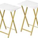 HOOBRO Folding TV Tray Tables, Set of 2 Stable Snack Table for Small Space, Portable Sofa Side Table, Easy Assembly and Storage, Ideal for Snacks and Meals in Living Room, Marble and Gold DM25BZ01