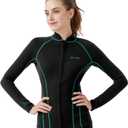 GoldFin Wetsuit Top Women, Womens 2mm Wetsuits Neoprene Long Sleeve Jacket Keep Warm for Water Aerobics Swim Dive Surf (4X-Large, blue line)